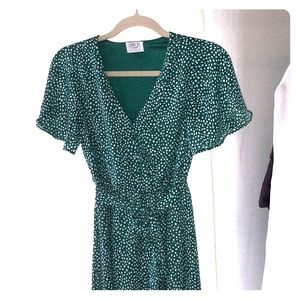 Faux wrap knee length dress